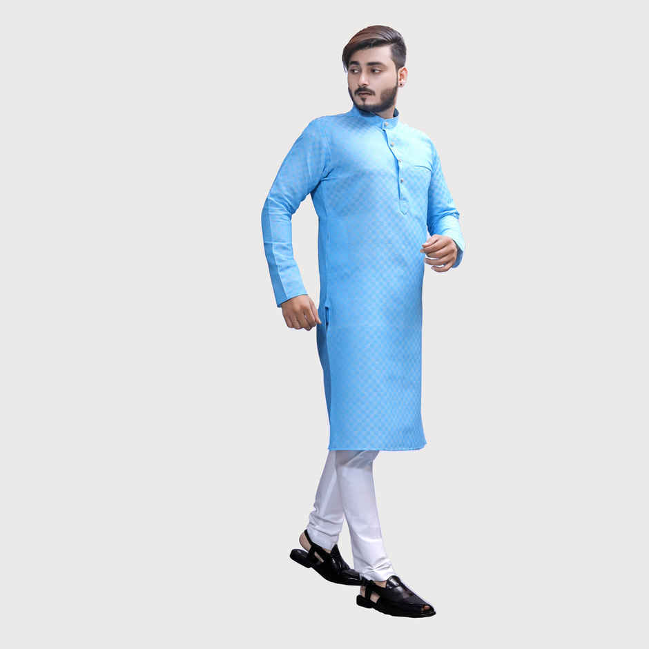 Tibra Collection Men Kurta - Sky | Block Pattern | Cotton Blend | XXL