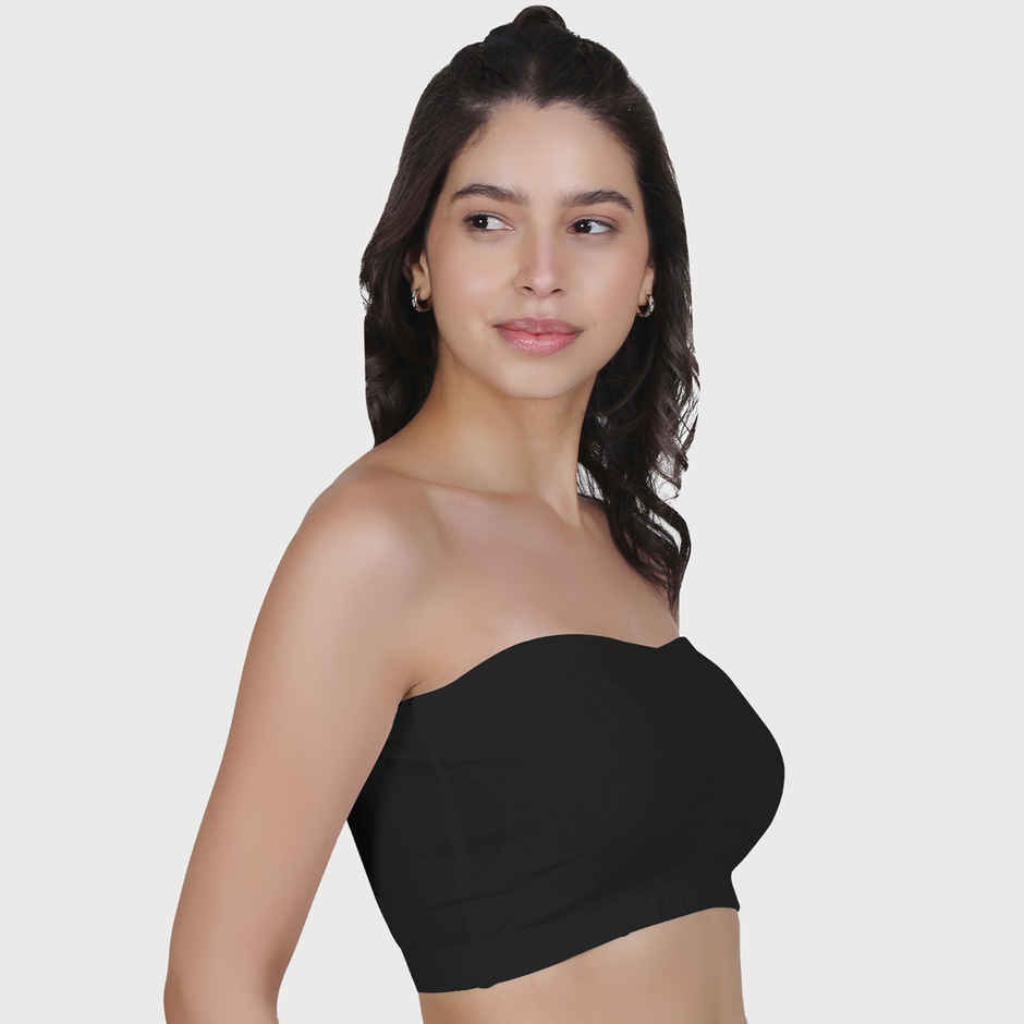 D'chica Cotton Strapless Tube Bra For Womens| Bandeau Bra with Removable Pads | Black | XL