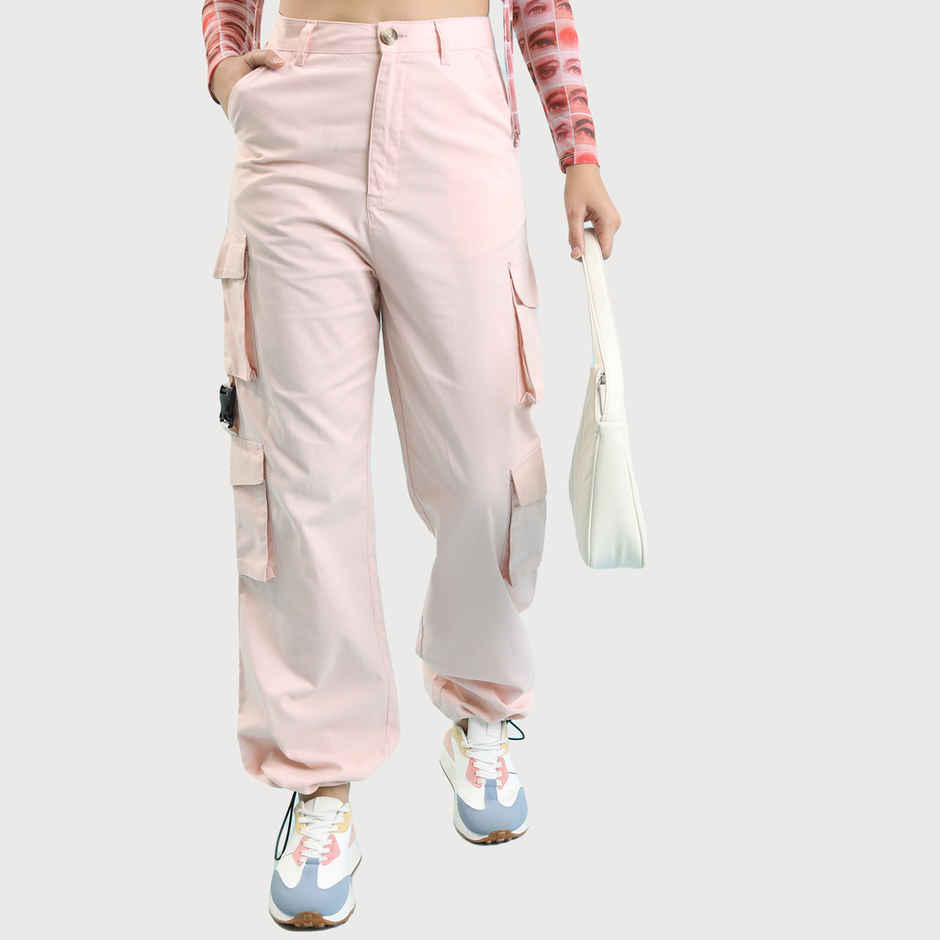 Tokyo Talkies Women's Mid-Rise Cargos Trouser | Pink - M
