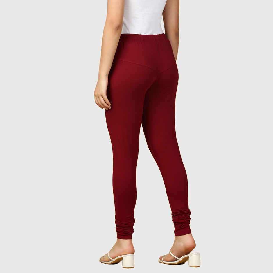 PYNK By Lux Cozi Women Ultra Soft 360 Stretch Premium Cotton Churidar Leggings | Maroon | Free Size