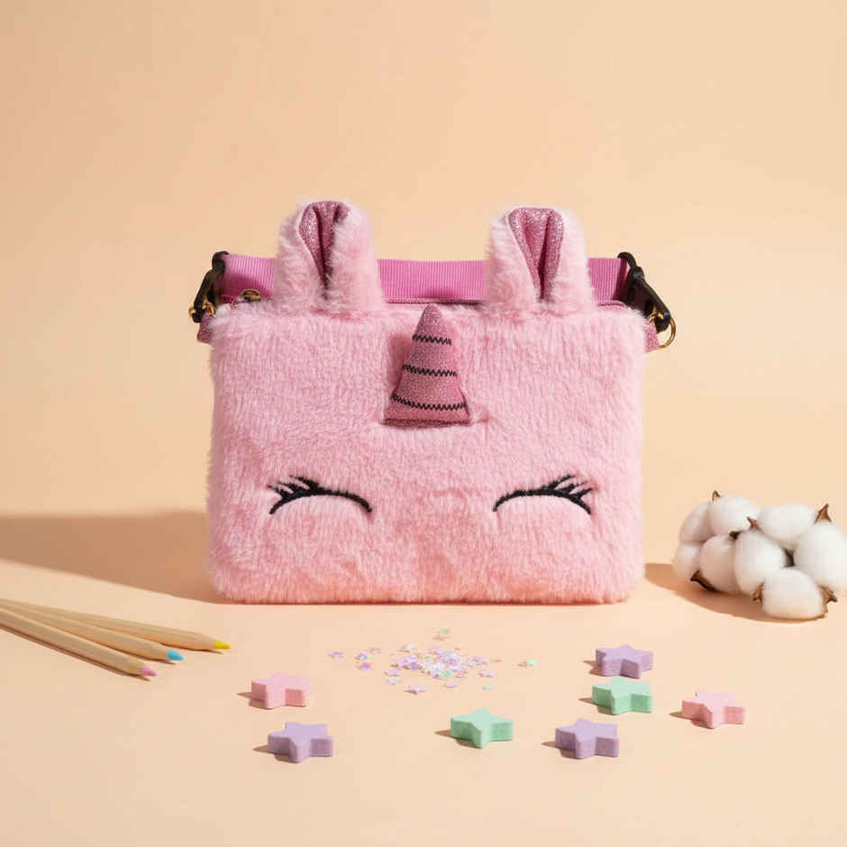 Kidara Unicorn Fur Kids Sling Bag | Rectangle | Pink