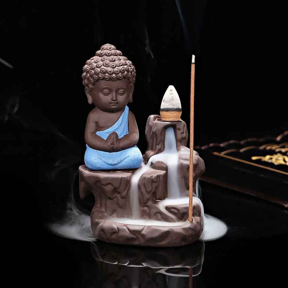 eCraftIndia Meditating Monk Buddha Statue Smoke Backflow Cone Incense Holder Decorative