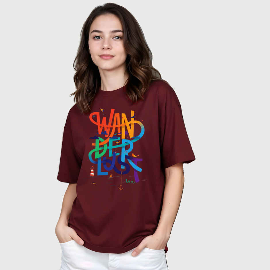 Smartees Womens Oversize Printed T-shirt | WW - 2038 | Maroon - M