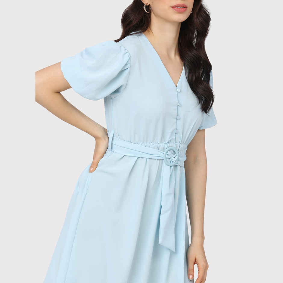 Tokyo Talkies Women's A-Line Knee Length Dress | Blue - L