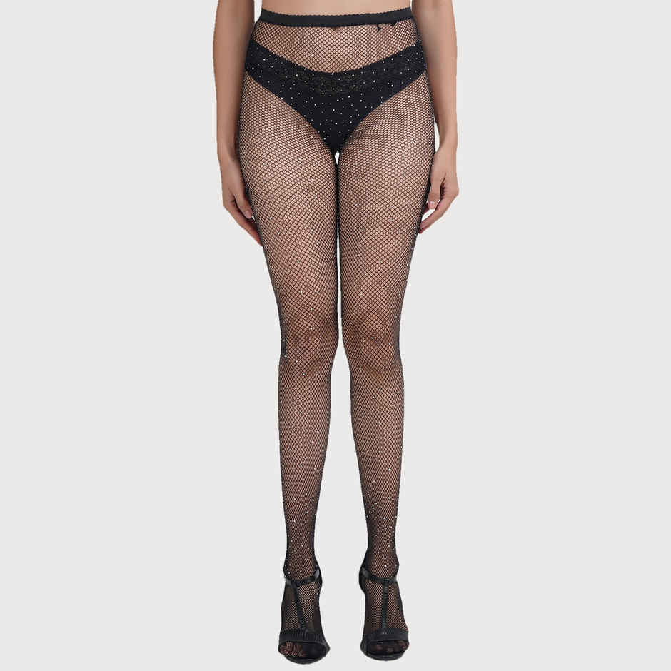 Secrets By ZeroKaata Black Sheer Sparkled Pantyhose Stockings