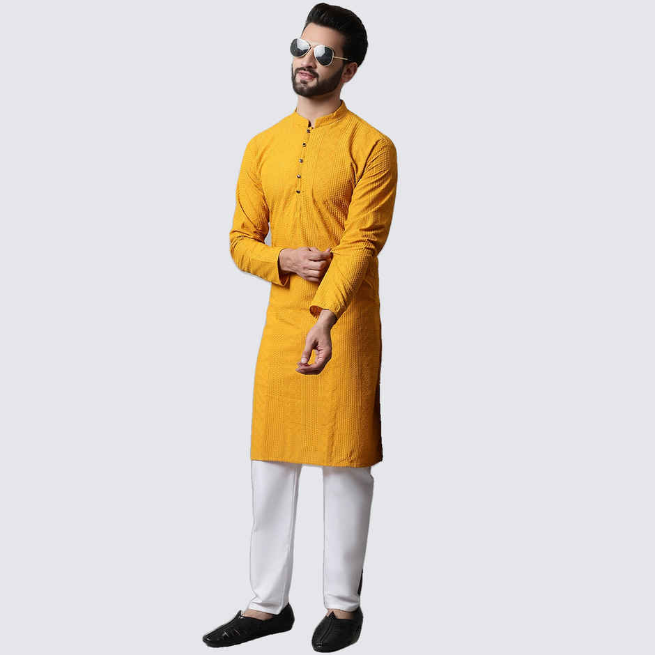 Jompers Men's Kurta | Ko 640 | Mustard - M