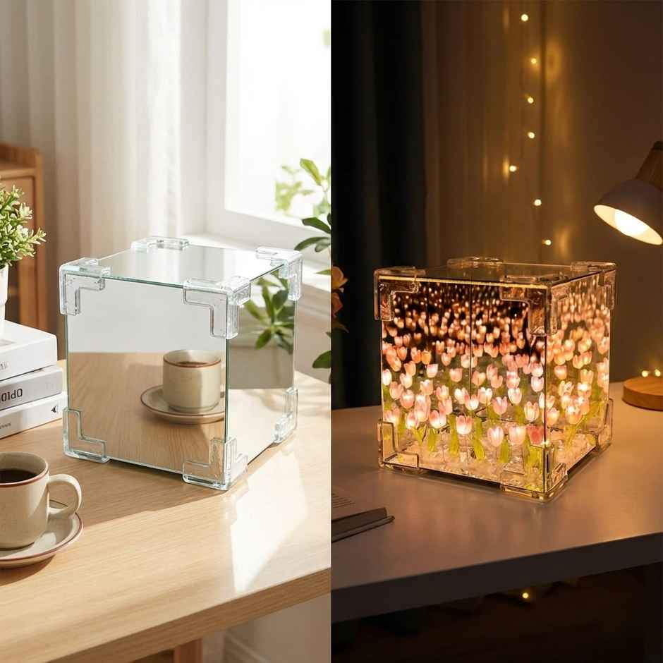 Desidiya DIY Tulip Cube Mirror Lamp Led Flower Lights, 2-In-1 Mirror & Table Decor - 1 pc