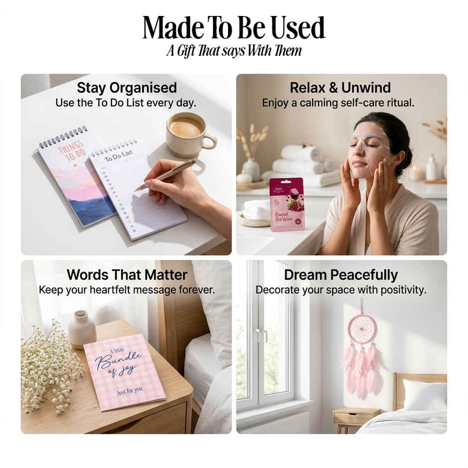 Papboo Self Care Gift Box | To Do List Notepad, Face Mask, Dream Catcher & Greeting Card 