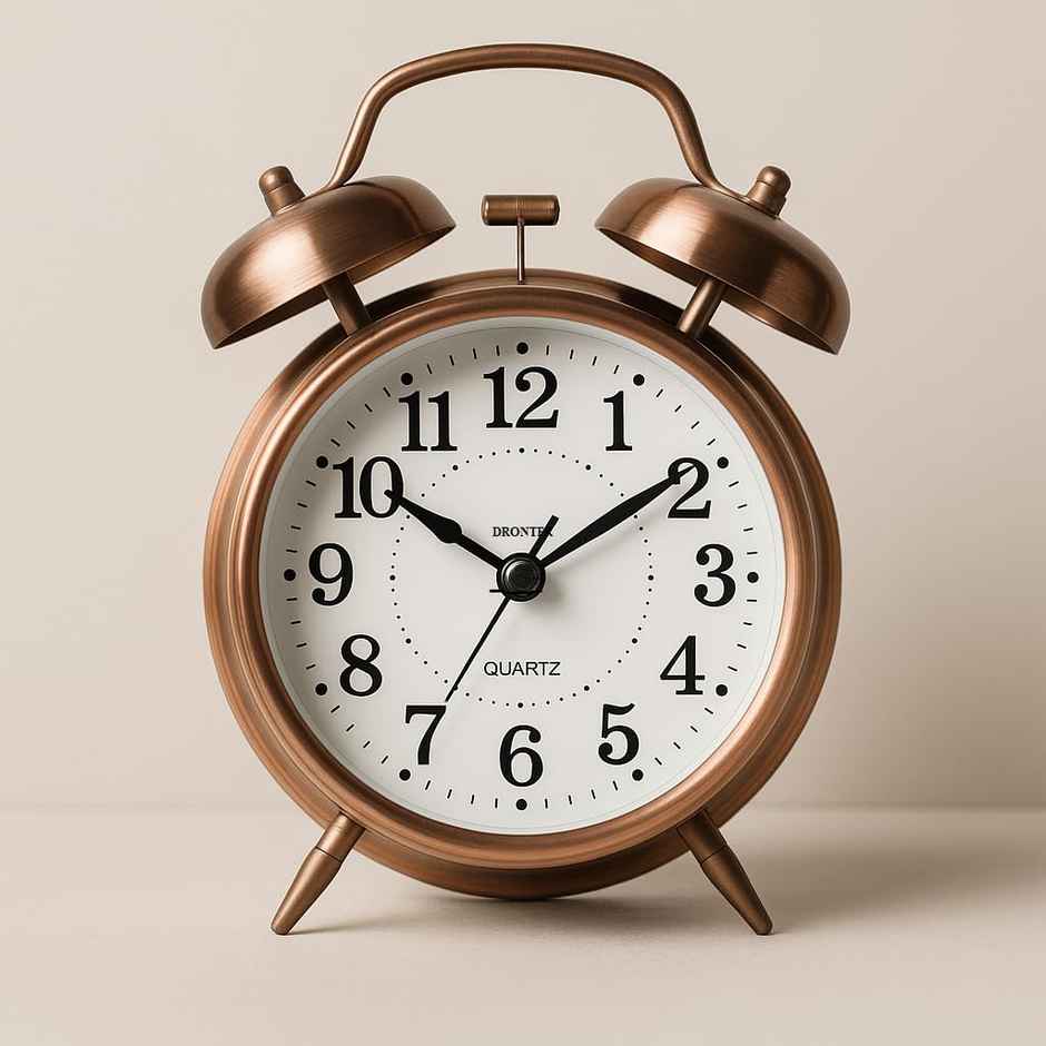 Perpetual Alarm Analog Clock | Non-Ticking Quartz with Backlight | Vintage Copper - 11.4 cm