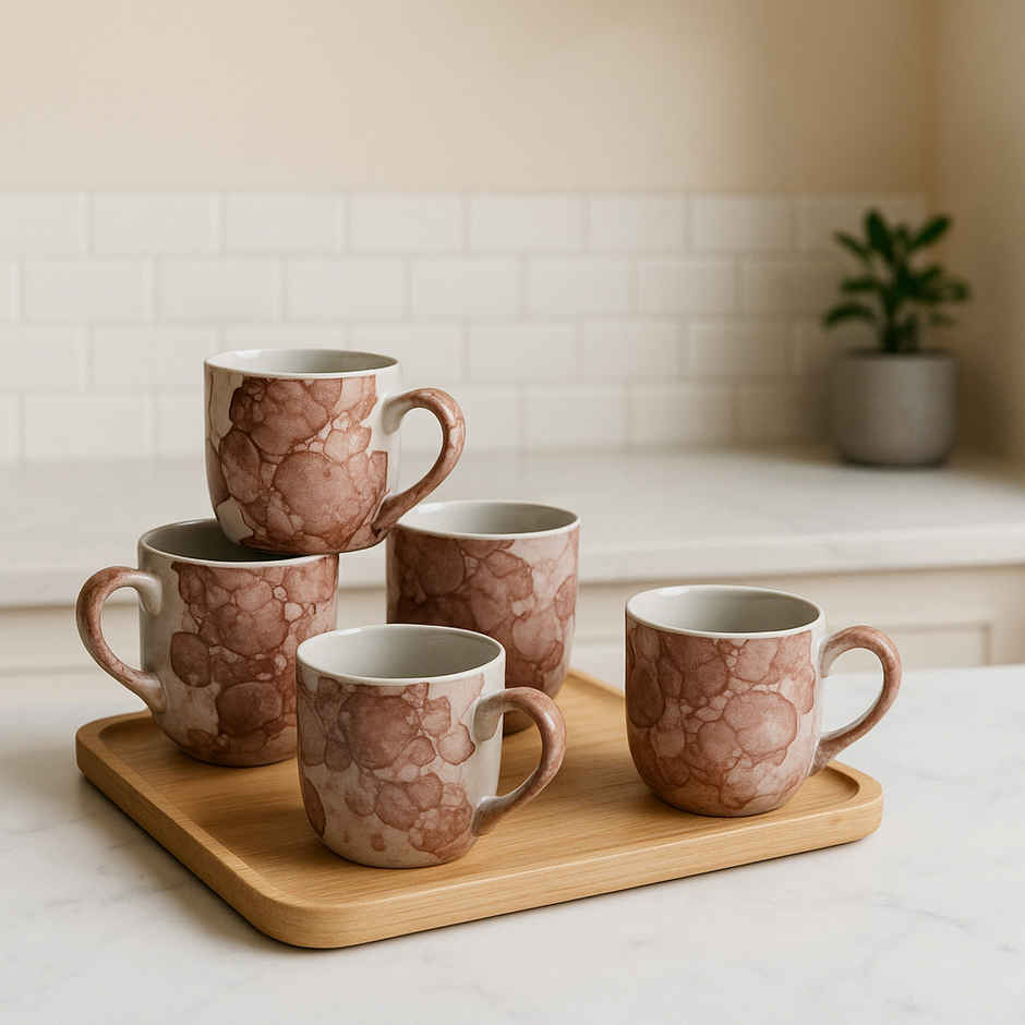 Saffron Ceramic Clay 3D Texture Tea and Coffee Cups | Set of 6