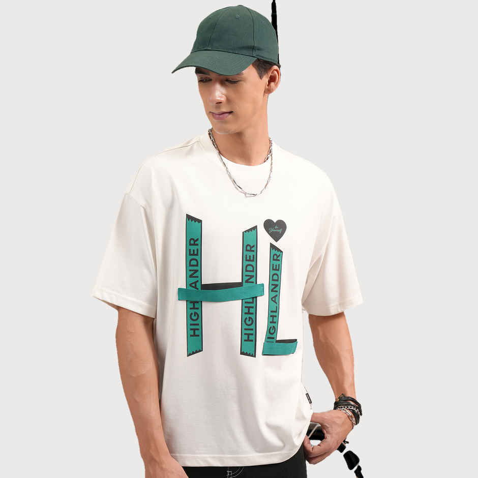 HIGHLANDER Men's Typography Printed T-shirt | Off White - S