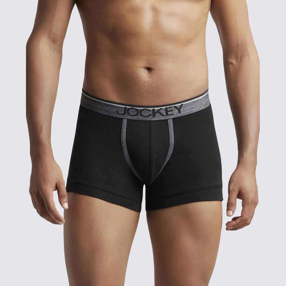 Jockey 8015 Men's Super Combed Cotton Rib Underwear Solid Trunk|Ultrasoft Waistband|PO2 | Black-L