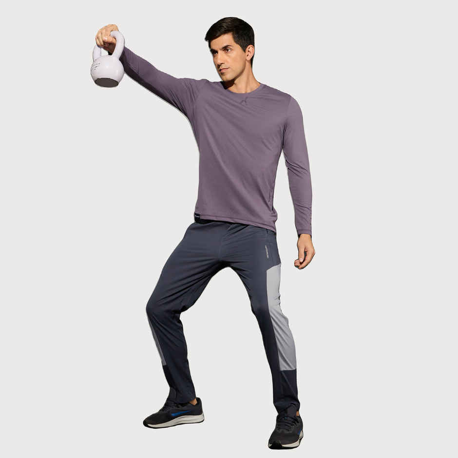 Technosport Men's Poly Solid Slim Fit Round Neck Full Sleeve Sports T-shirt | Grape Vine - S