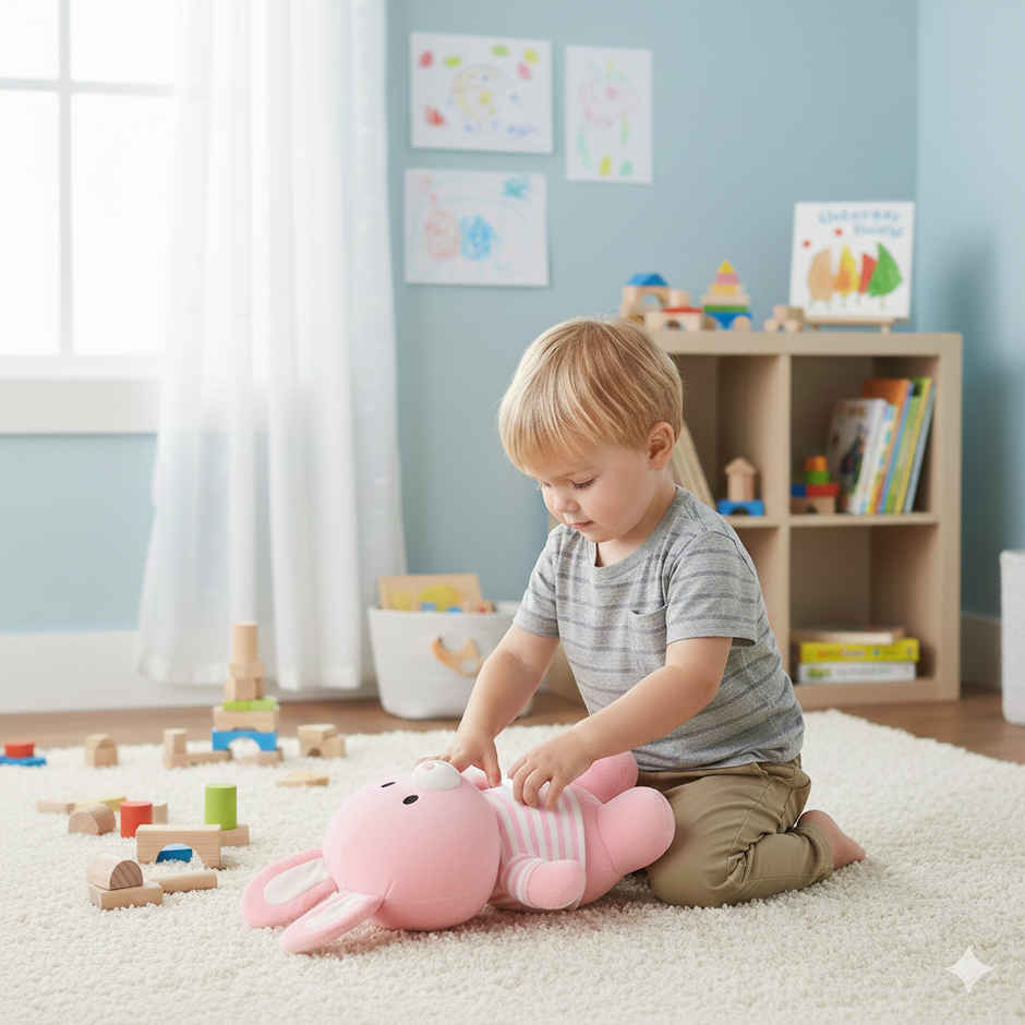 DearJoy Playful Bunny in T Shirt Soft Toy Pink 25 cm