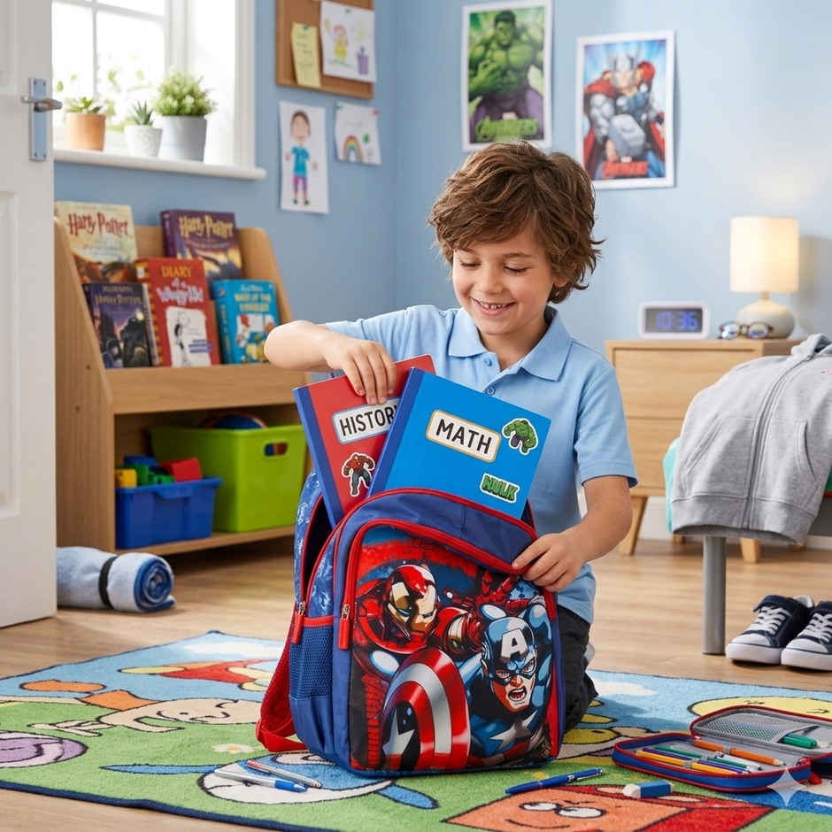 Striders Marvel Avengers School Bag for Boys Blue 16 Inch Kids Backpack with Padded Straps