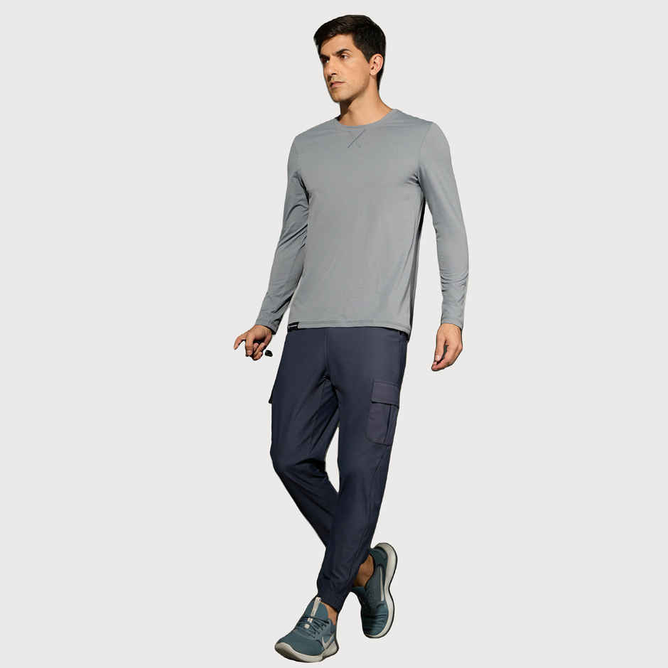 Technosport Men's Poly Solid Slim Fit Round Neck Full Sleeve Sports T-shirt | Turbulence - XL