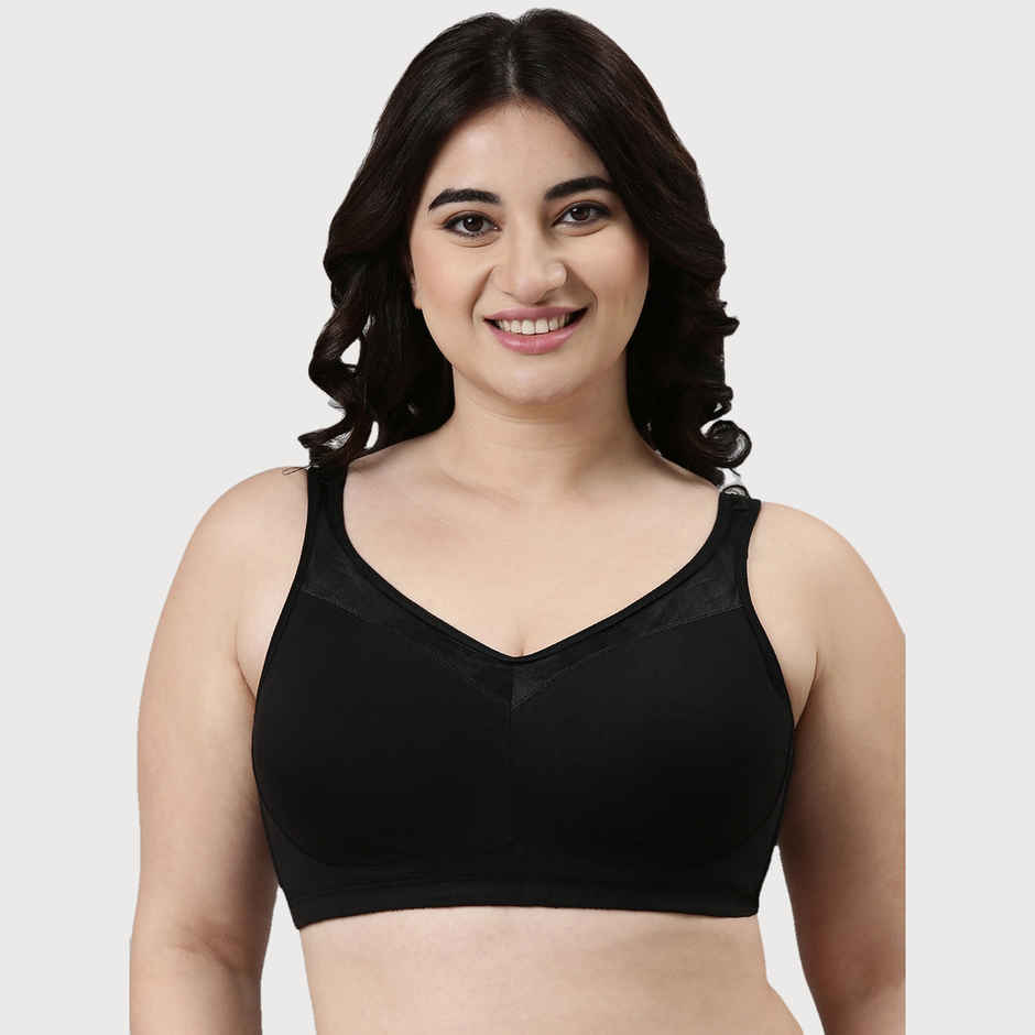 Enamor Women's A112 Super Lift Classic Full Support Cotton Bra | Non Padded | Wirefree | Black - 36DD