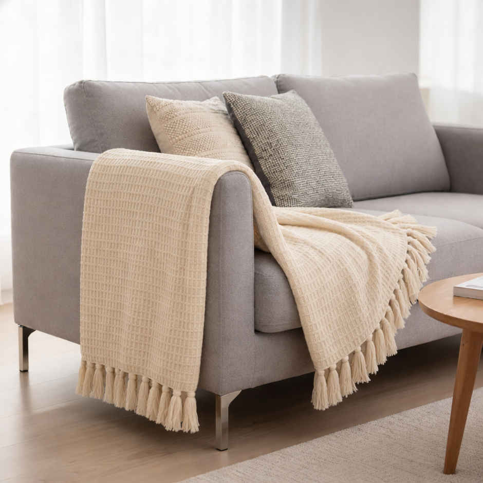 Elegant Weavers Cream Throw