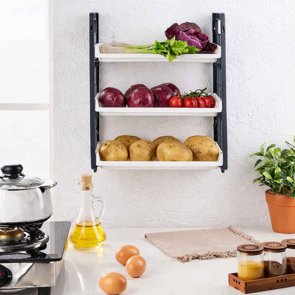 Zedak 3 Tier Plastic Storage Rack Kitchen Bathroom Organizer | Grey - 1 pc