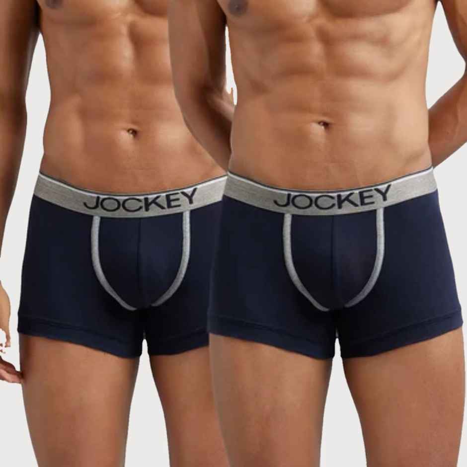 Jockey 8015 Men's Super Combed Cotton Rib Underwear Solid Trunk|Ultrasoft Waistband|PO2 | Navy-S
