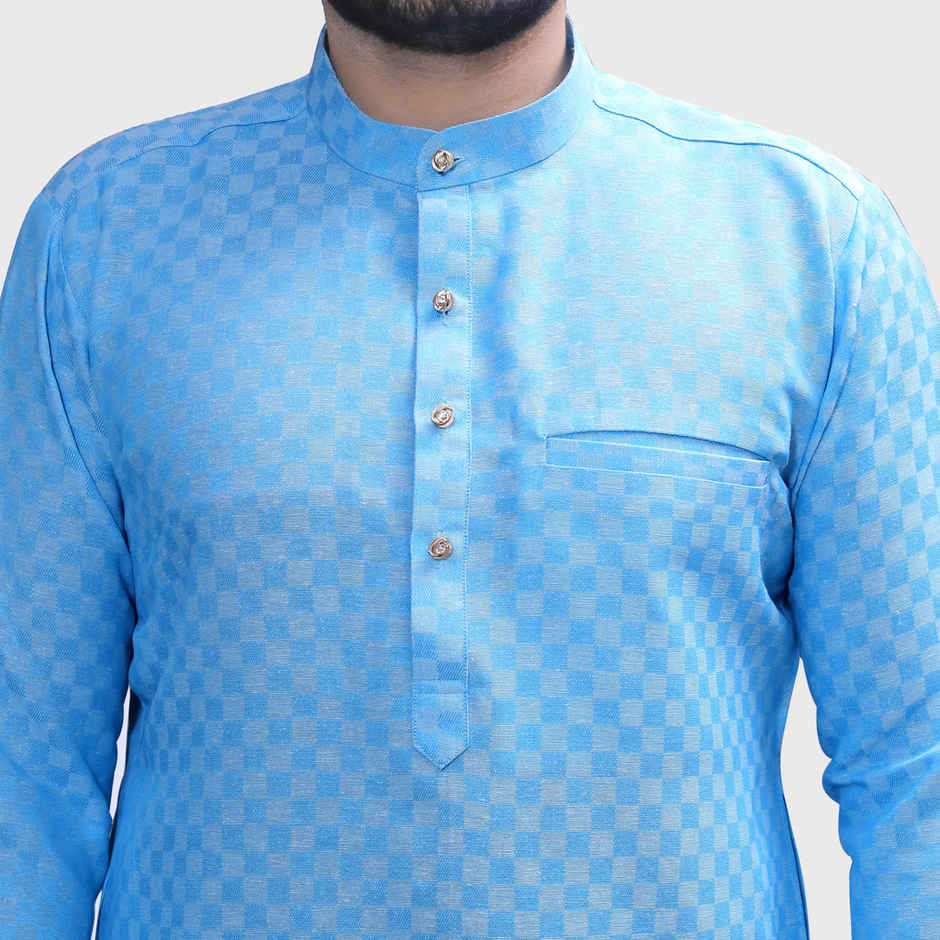 Tibra Collection Men Kurta - Sky | Block Pattern | Cotton Blend | XXL