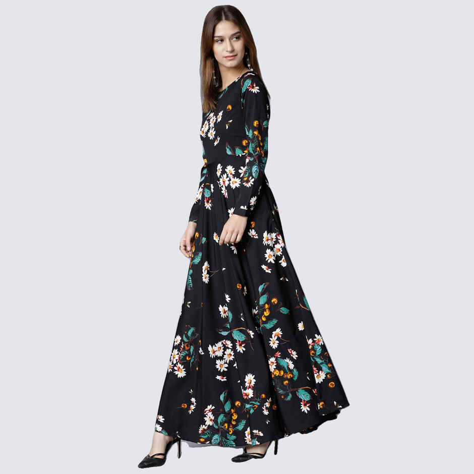 Tokyo Talkies Women's Floral Printed Maxi Dress | Black - L