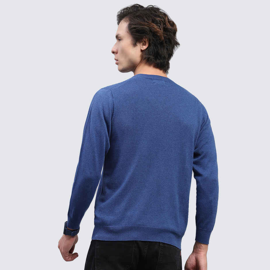 Monte Carlo Mens Blue Solid V Neck Full Sleeve Pullover |1240550Vn-386-40 |L