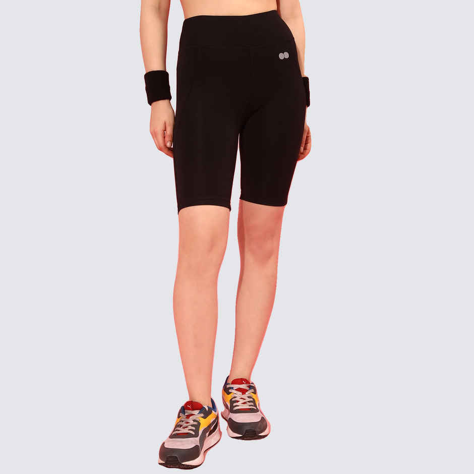 Clovia Snug Fit High-Rise Active Shorts | Black | XXL