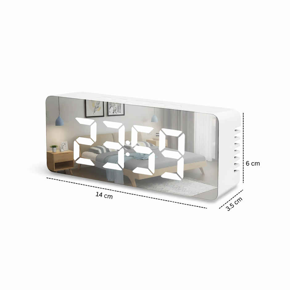 Zedak LED Mirror Digital Alarm Clock | White