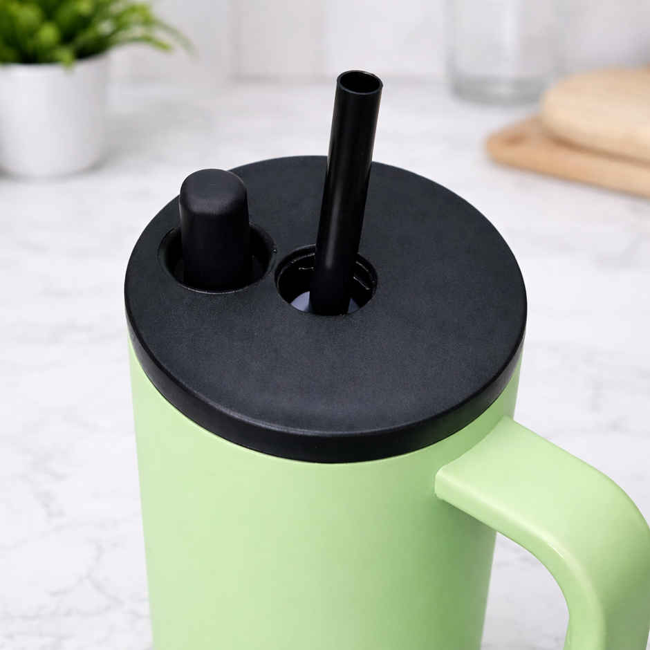 DesignLand Insulated Travel Mug with Handle and Straw Lid Leakproof Tumbler Green | 1200 ml