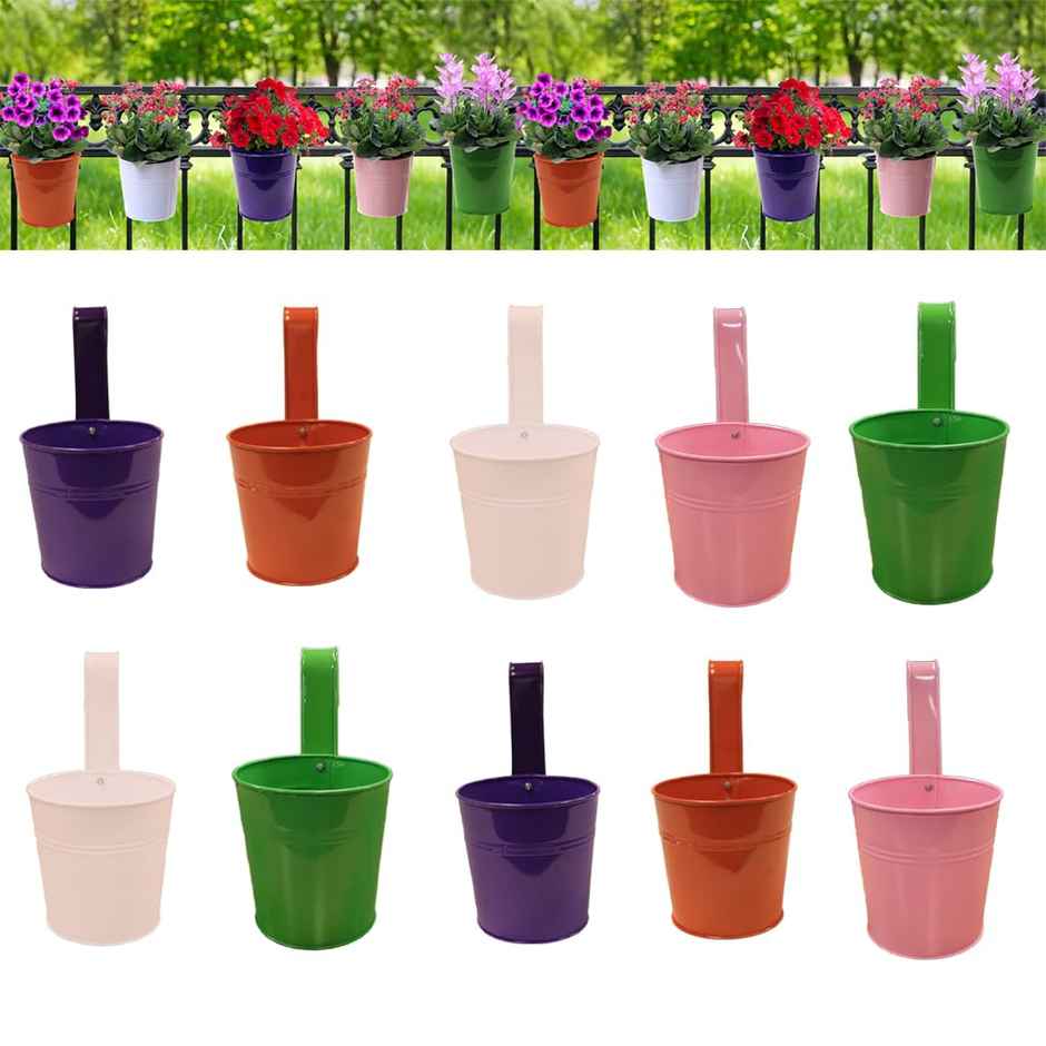 TrustBasket Plain Round Railing Planters | Plastic Pots for Balcony & Home Decor