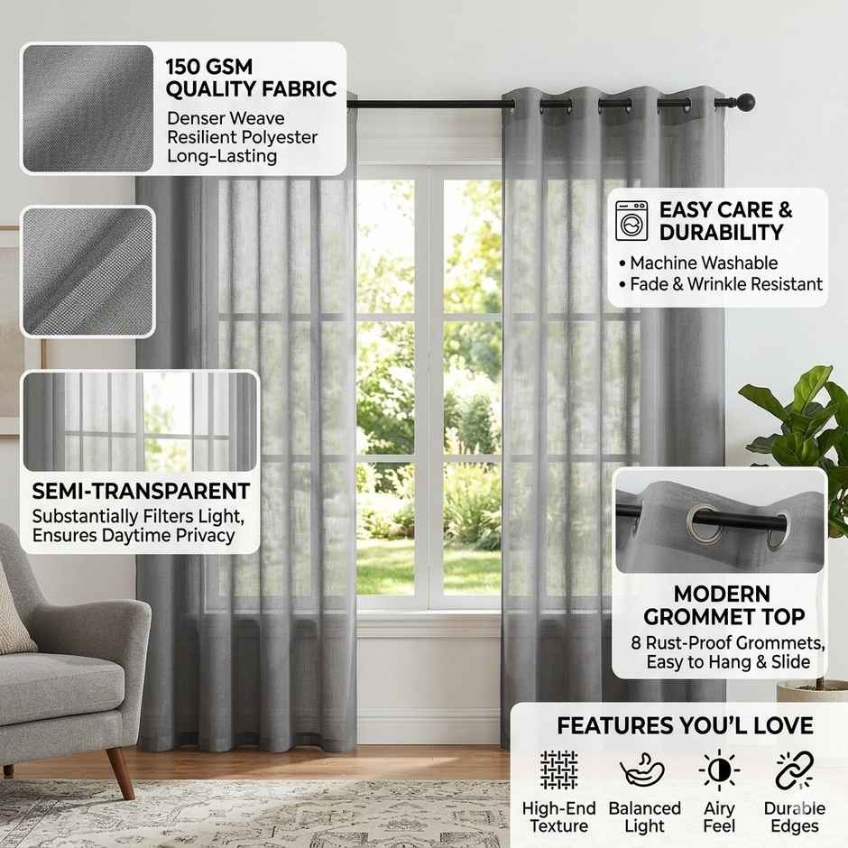 Home Sizzler Branch Bliss Grommet Eyelet Polyester Door Curtains 7 Feet Gold