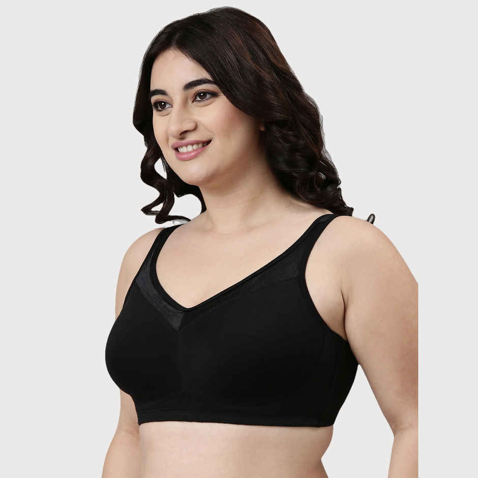 Enamor Women's A112 Super Lift Classic Full Support Cotton Bra | Non Padded | Wirefree | Black - 36DD