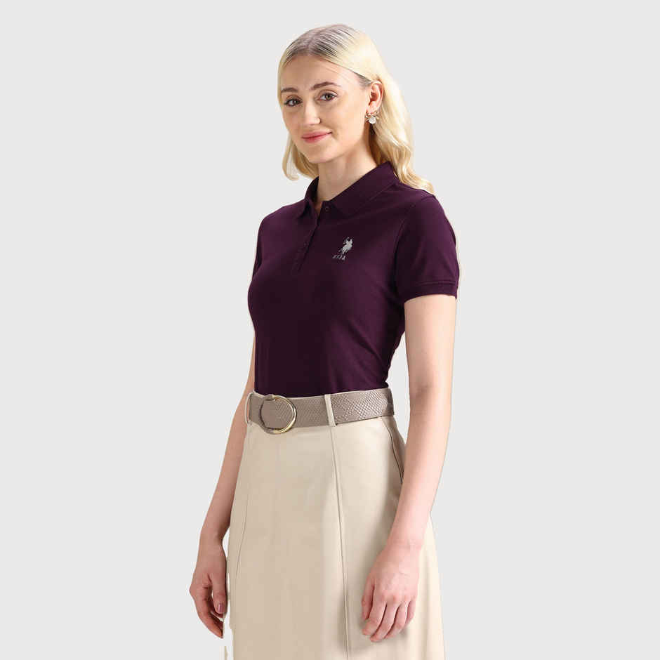 U.S. Polo Assn. Women's Embroidered Logo Regular Polo Shirt | Plum - S