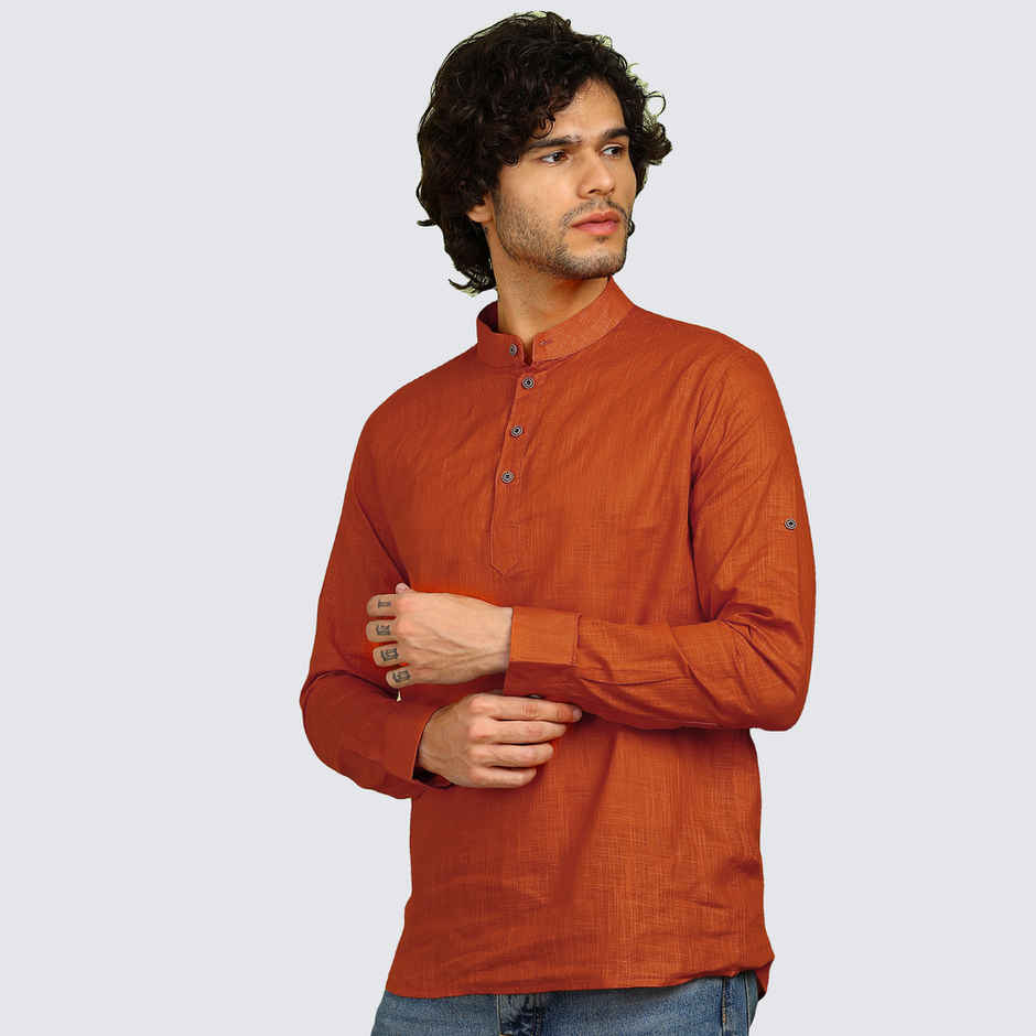 Allan Peter Men's Solid Short Kurta | Red - XL