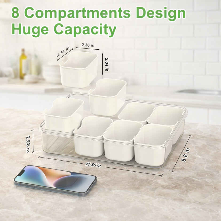 Zedak Divided Food Storage Box 8 Compartment with Clear Lock Lid - 1 pc