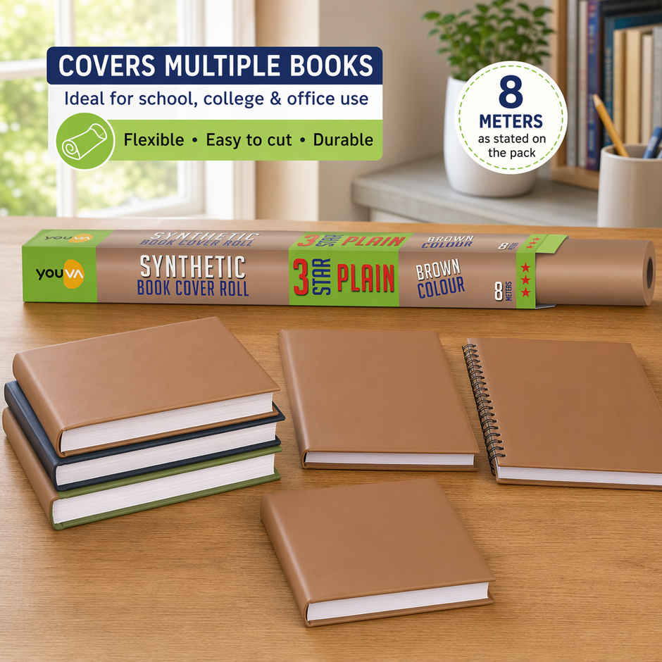 Navneet Youva Synthetic Cover Rolls Plain 3 Star 8 Meters Length X 35.5 Cm Height Brown