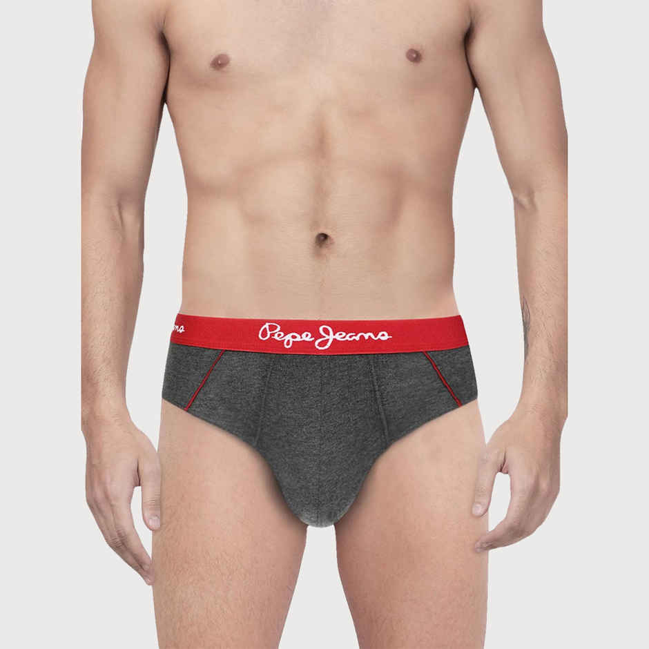 Pepe Jeans Men's Solid Charcoal Melange Brief | L