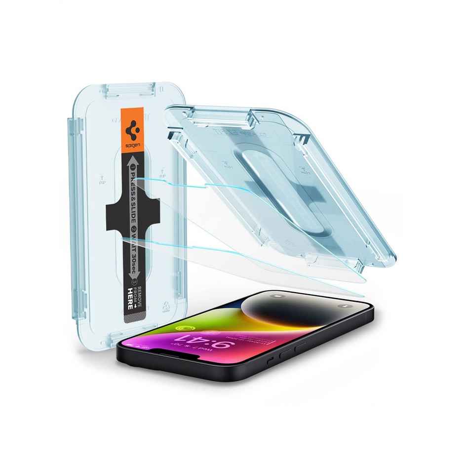 Spigen Ez Fit Tempered Glass Screen Protector Guard For Iphone 14/13/13 Pro Smartphone - 2 Pack