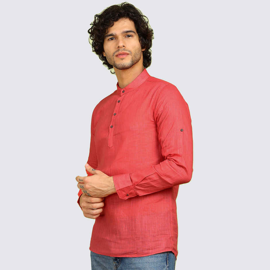 Allan Peter Men's Solid Short Kurta | Peach - 2XL
