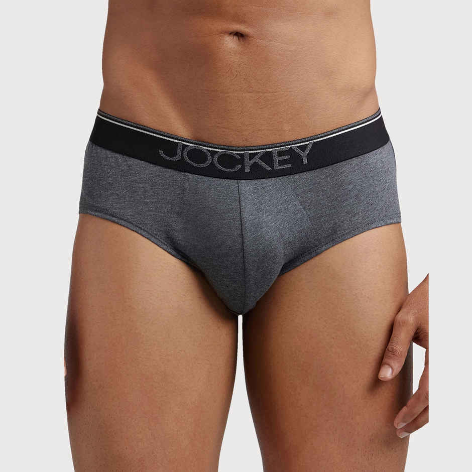 Jockey 8037 Men's Super Combed Cotton Underwear Solid Brief|Ultrasoft Waistband | Grey-XL