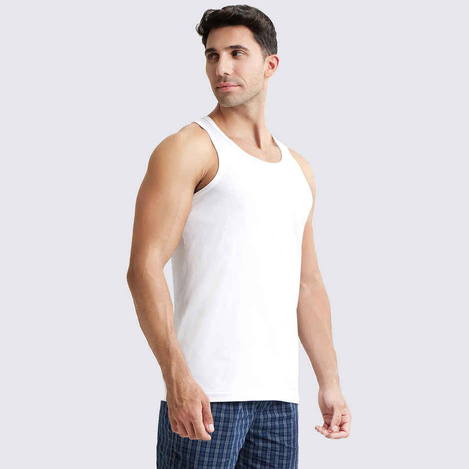 Jockey 8820 Men's Super Combed Cotton Round Neck Vest|Extended Length|Easy Tuck|PO3 | White-XL