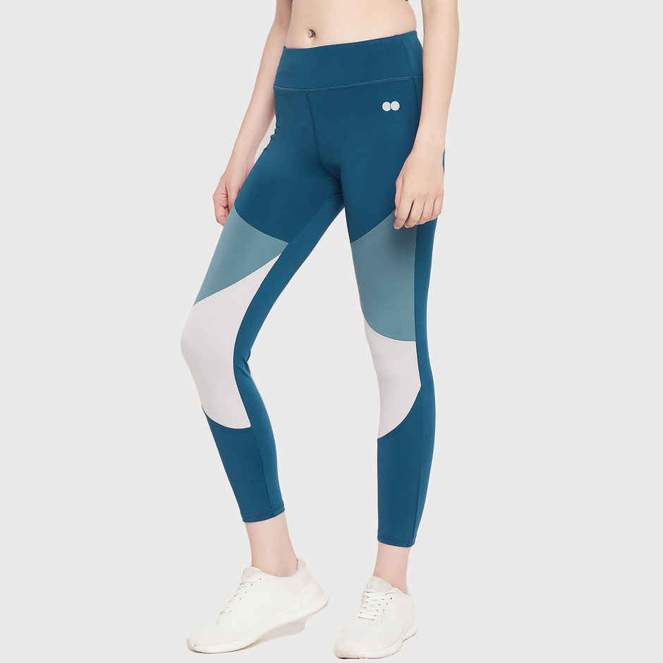 Clovia Snug Fit High-Rise Colourblocked Active Tights (Teal - Xl)