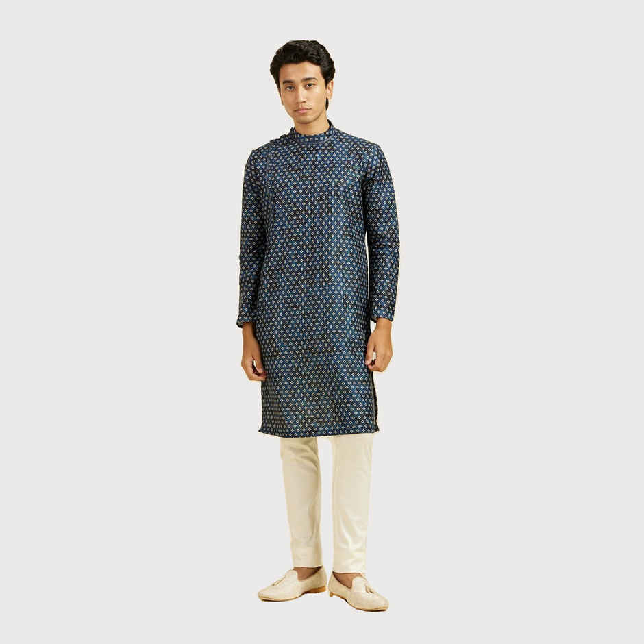 Diwas By Manyavar Blue Art Silk Printed Kurta Set | XXL