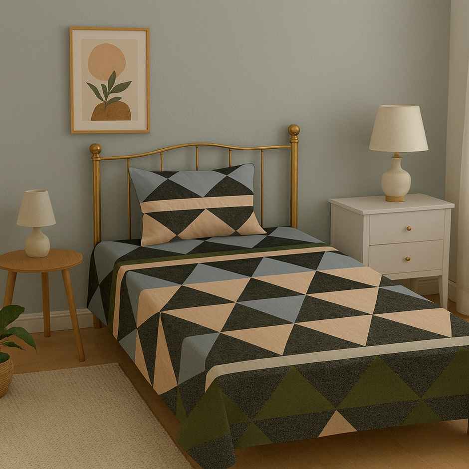 Elegant Weavers Opal Single Geometric Bedsheet | With 1 Pillow Cover | 87 x 59 in