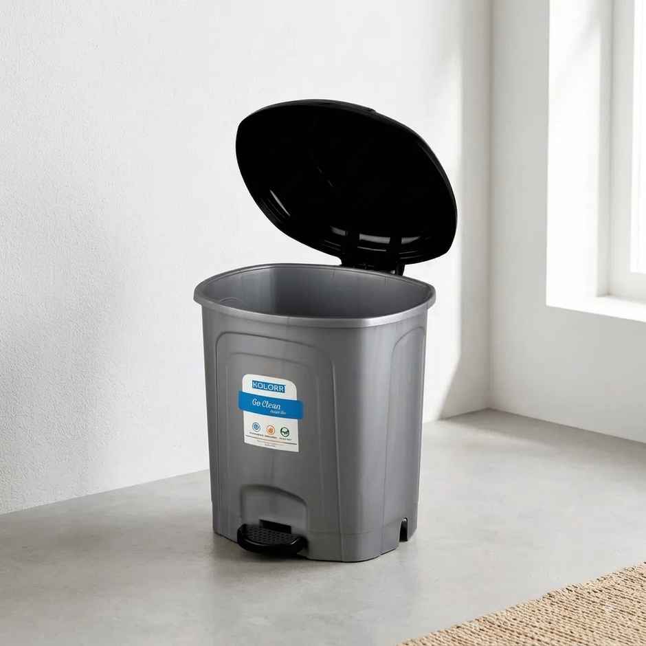 Kolorr 13 Litres Plastic Pedal Dustbin Go Clean/Medium Size Trash Can, Kitchen Silver