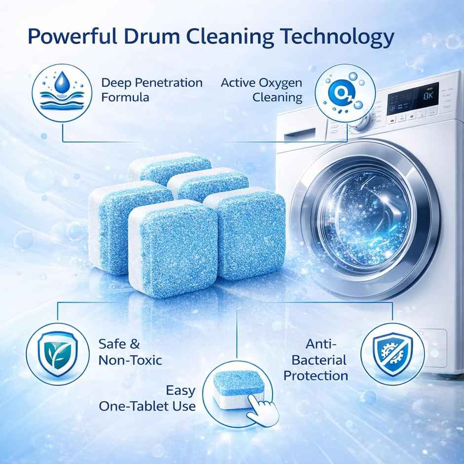 Voiish Washing Machine Cleaner Tablets | Deep Cleaning Descaler for Front & Top Load Machines | Pack of 12