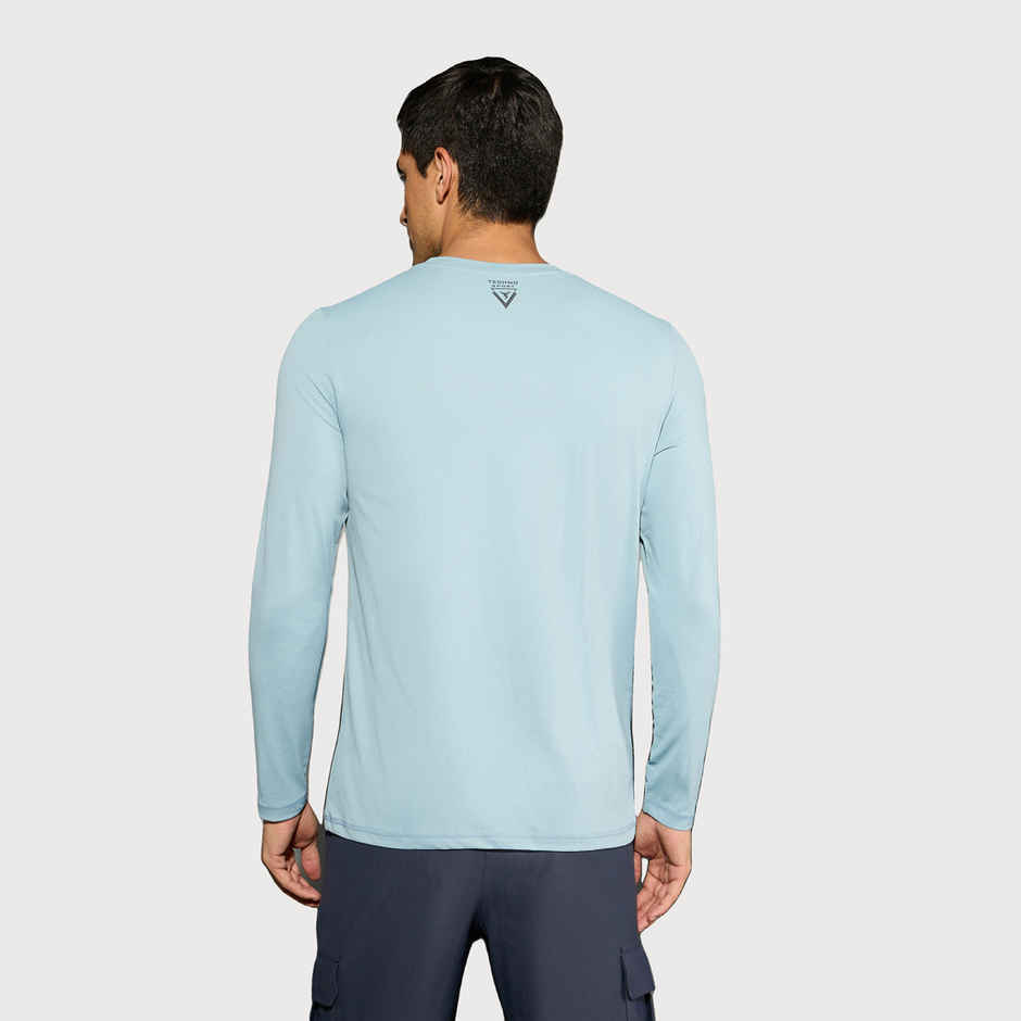 Technosport Men's Poly Solid Slim Fit Round Neck Full Sleeve Sports T-shirt | Smoke Blue - L