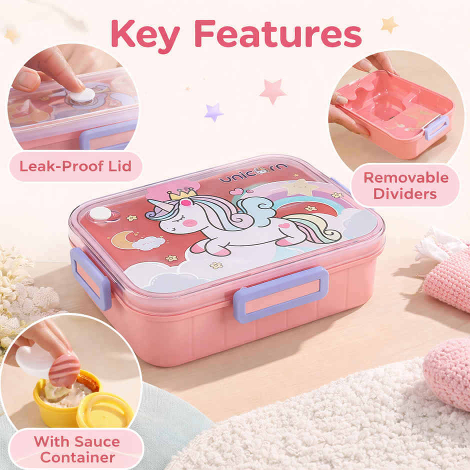 DesignLand Unicorn Kids Lunch Box with Sauce Cup and Spoon Leakproof Meal Box