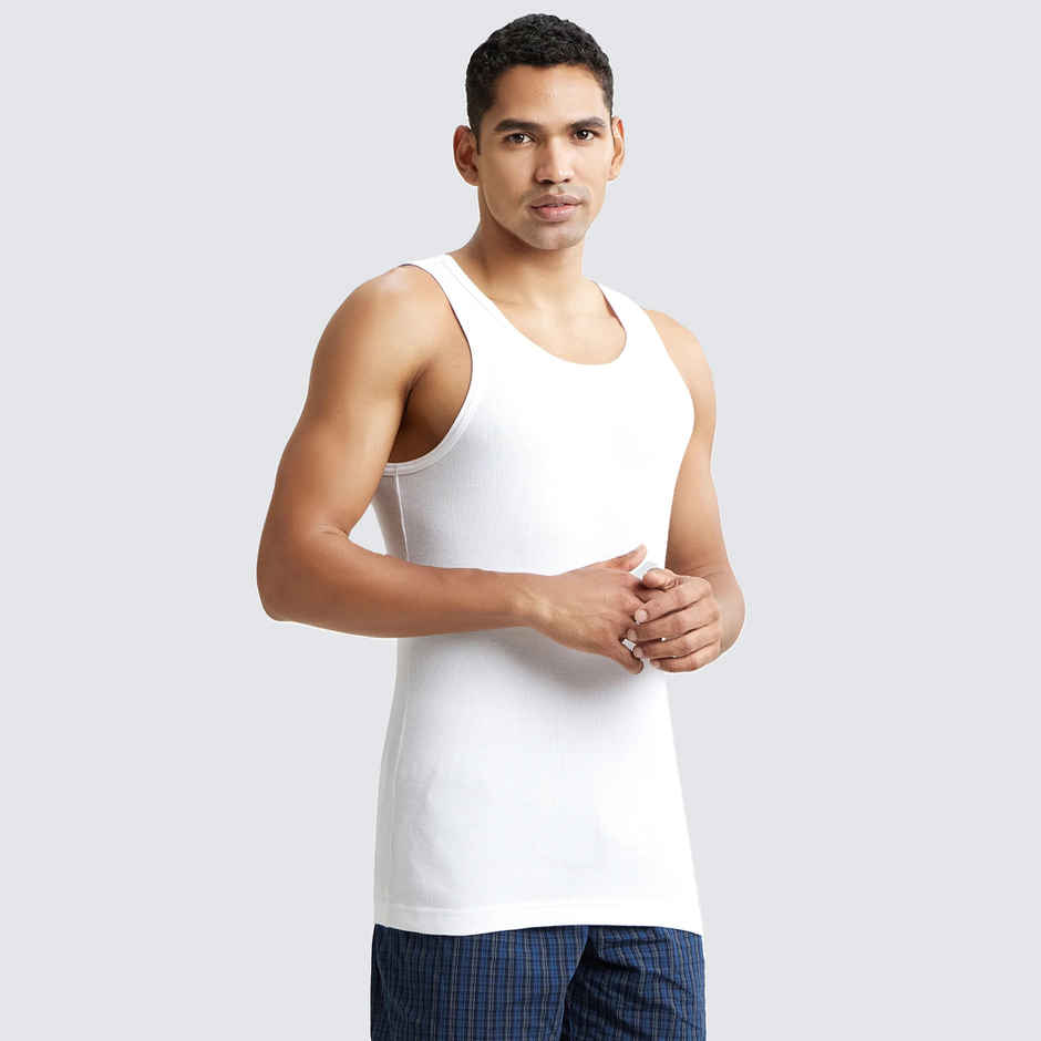 Jockey 8820 Men's Super Combed Cotton Round Neck Vest|Extended Length|Easy Tuck|PO2 | White-XXL